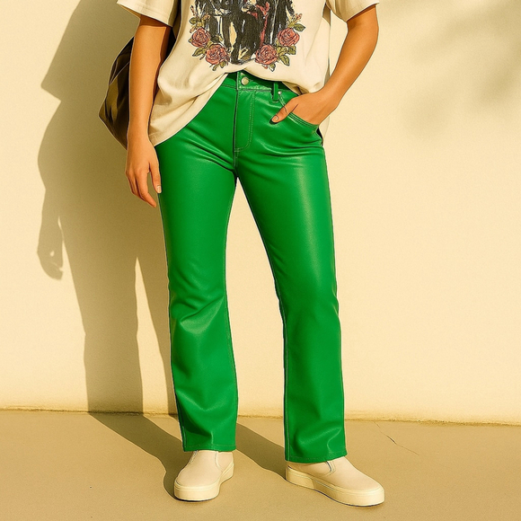 Good American Icon Fit Faux Leather Pants | Bright Green Sz 4 / 27 | Over-Heel F - Picture 3 of 16